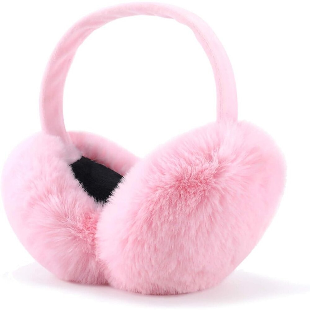 Women Winter Ear Muffs Faux Fur Warm Earmuffs Foldable Ear Warmers Pink-1